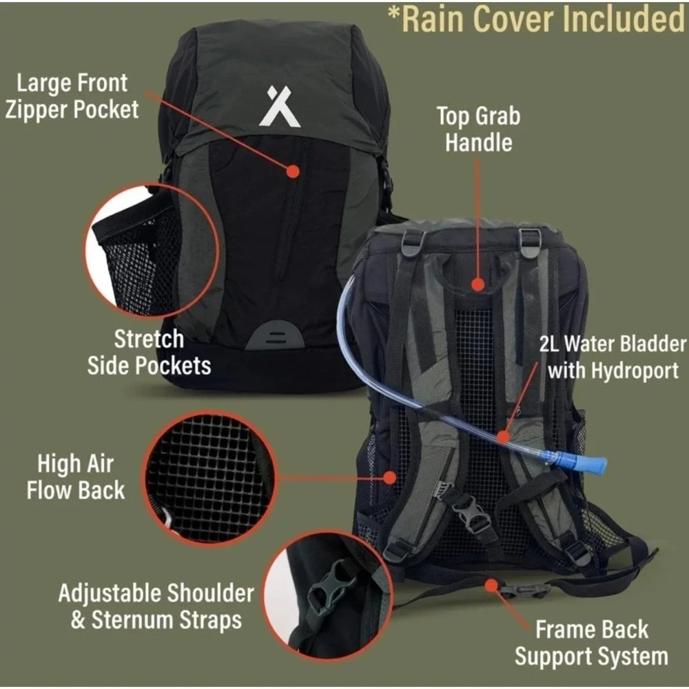 Bear Grylls 30L Hiking‎ Hydration Backpack Waterproof Daypack Camping Gray Black